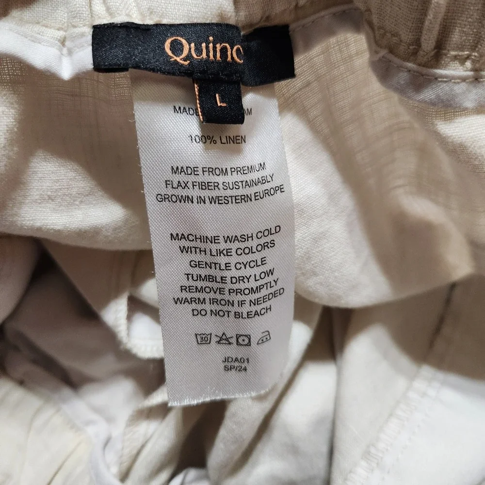 Quince Womens European Linen Straight Leg Pants Oatmeal Beige Large JDA01